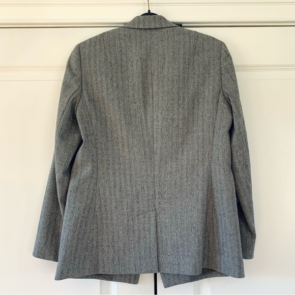Lafayette 148 Blazer Speckled Herringbone Wool 1 Button Gray Suit Jacket Size 4 - Picture 4 of 10